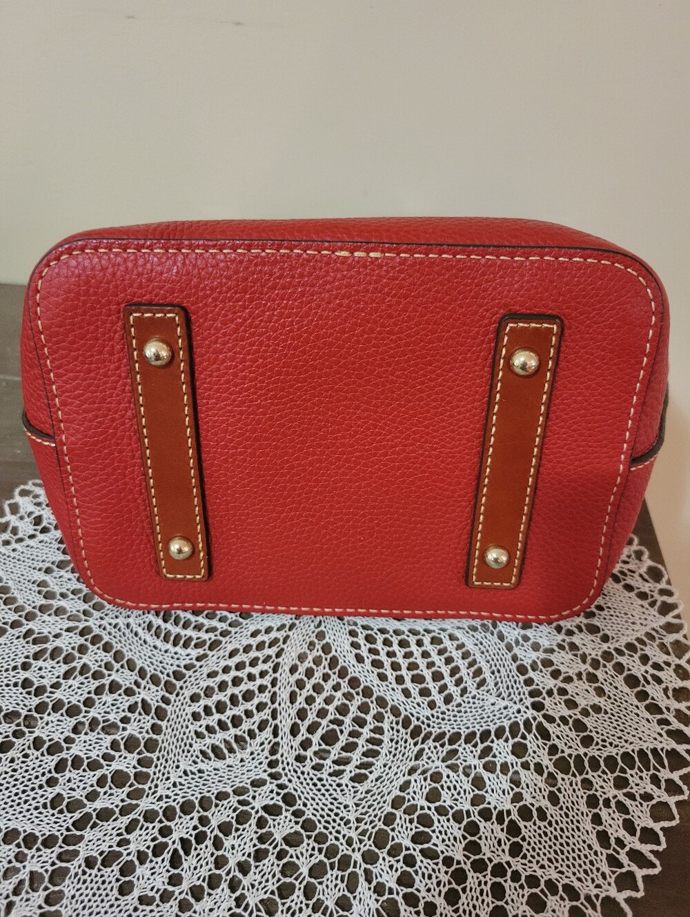 Dooney & Bourke Red Pebble Leather Aimee Drawstring Bag & Matching Wristlet - Picture 9 of 10